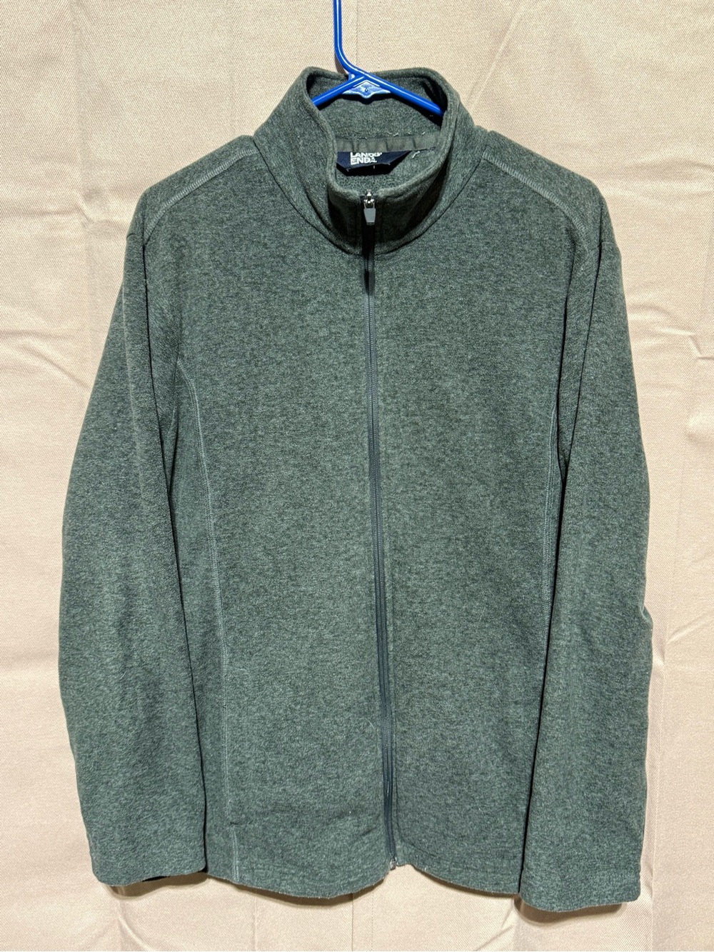 Lands End Mens Full-Zip Mock Neck Sweater Grey Green XL 513462